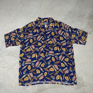 Joe Kealoha Shirt Men's SZ XL Hawaiian Havana Cigar Theme All Over Print Rayon